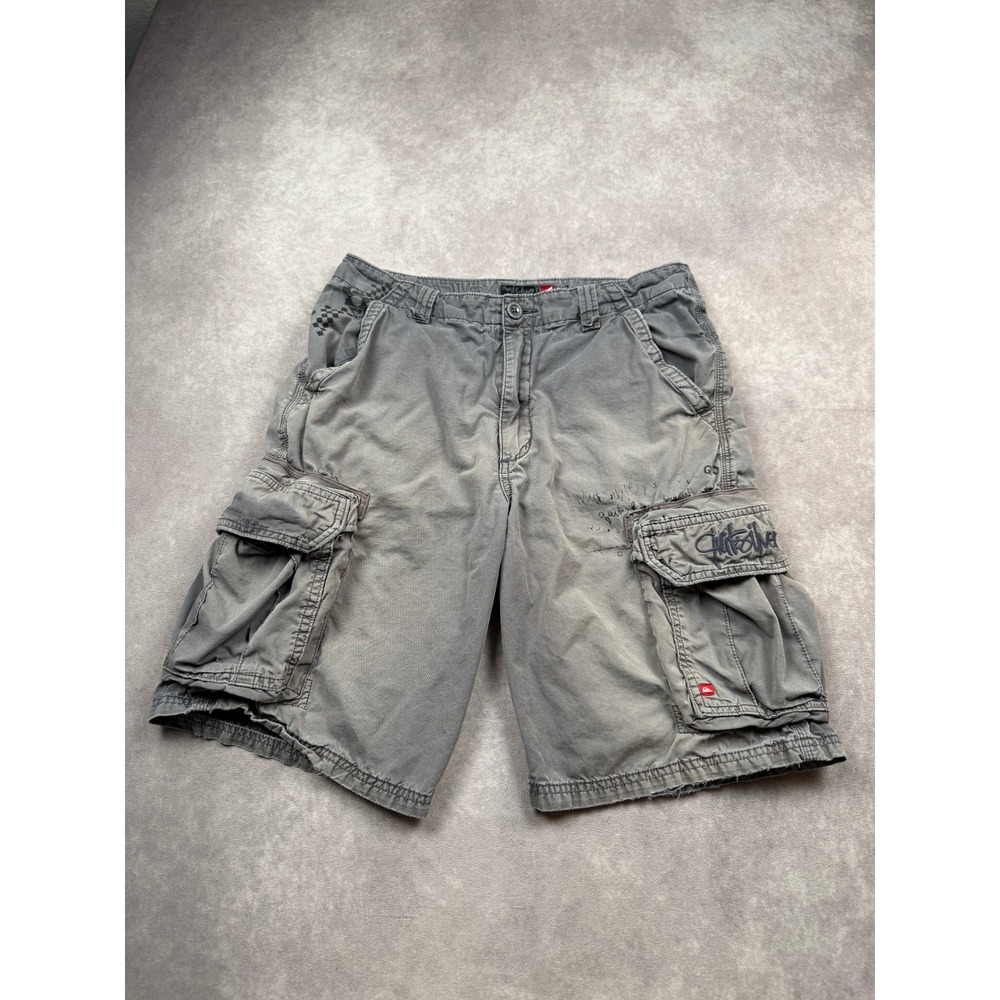 Quiksilver Men 31 Cargo Utility‎ Shorts Gray Cotton Distressed Y2K Skate Surf